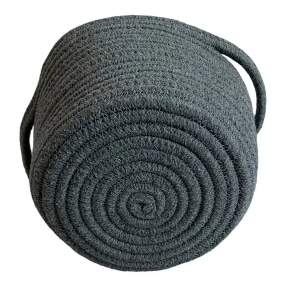 Small Round Rope Storage Basket w/ Handles Dark Grey 9